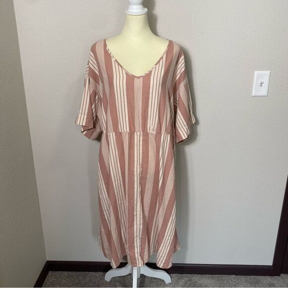 Girl With Curves Linen Blend Striped Casual Beachy Midi Dress Women's Size 1XP - Picture 12 of 16
